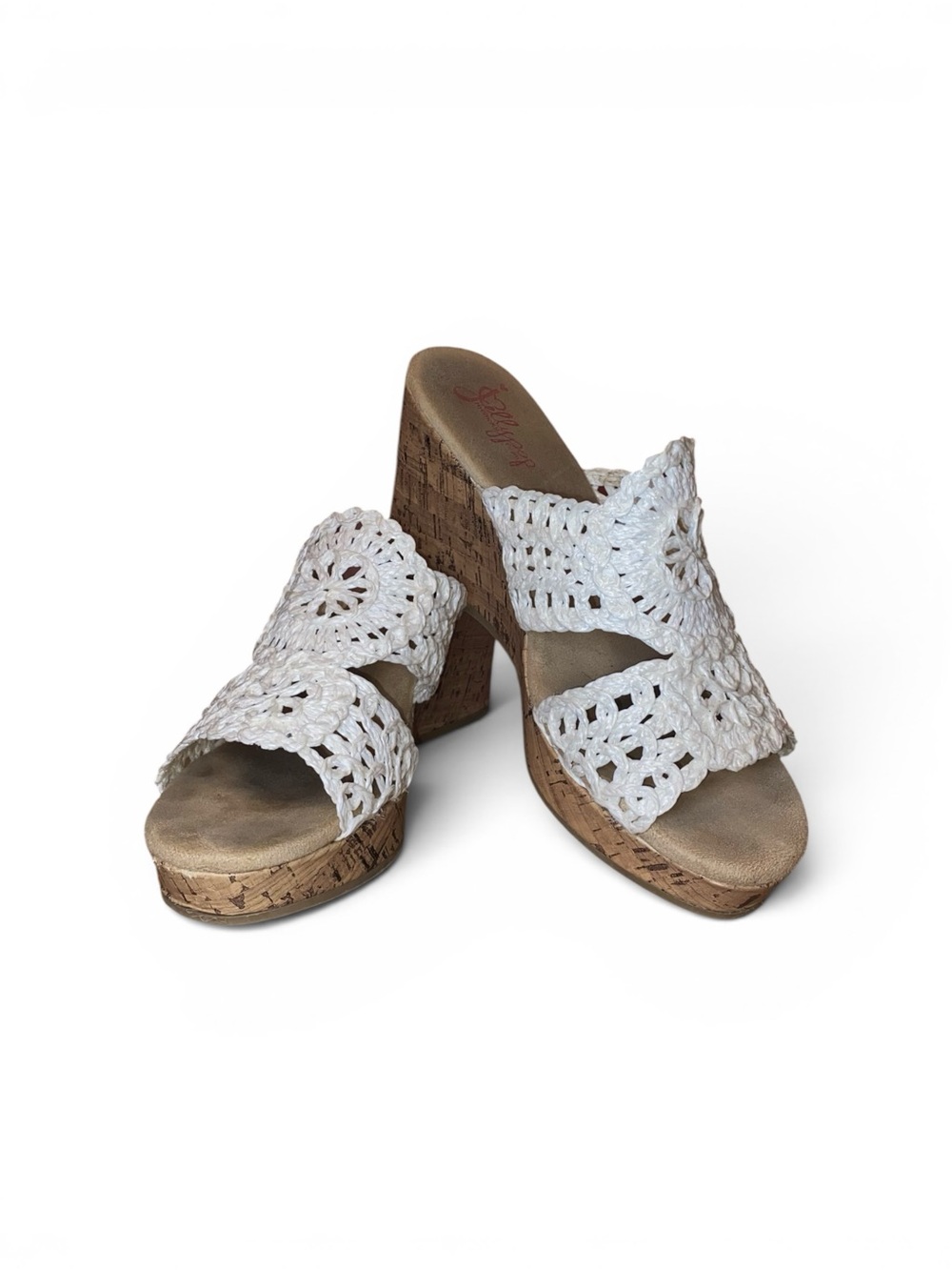Jellypop White Crochet Cork Wedge Sandals - Picture 3 of 10